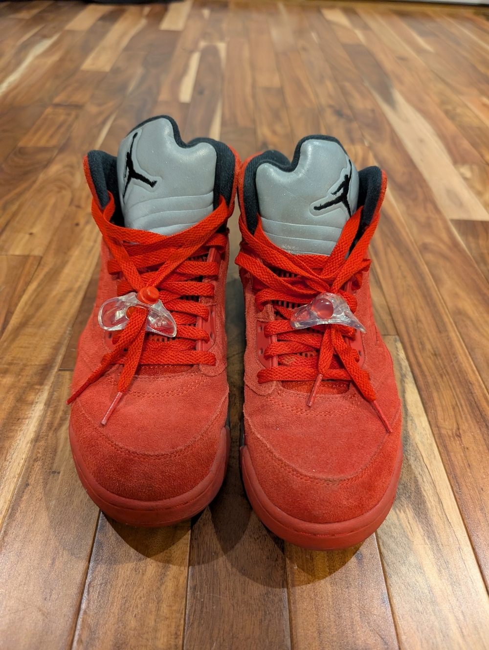 Jordan 5 Retro Red Suede Sneakers with Reflective Tongue